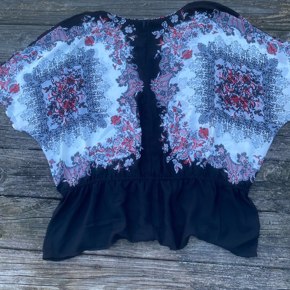 Lane Bryant floral blouse semi-sheer tunic dolman sleeves flounce sz 22/24 - Picture 10 of 12